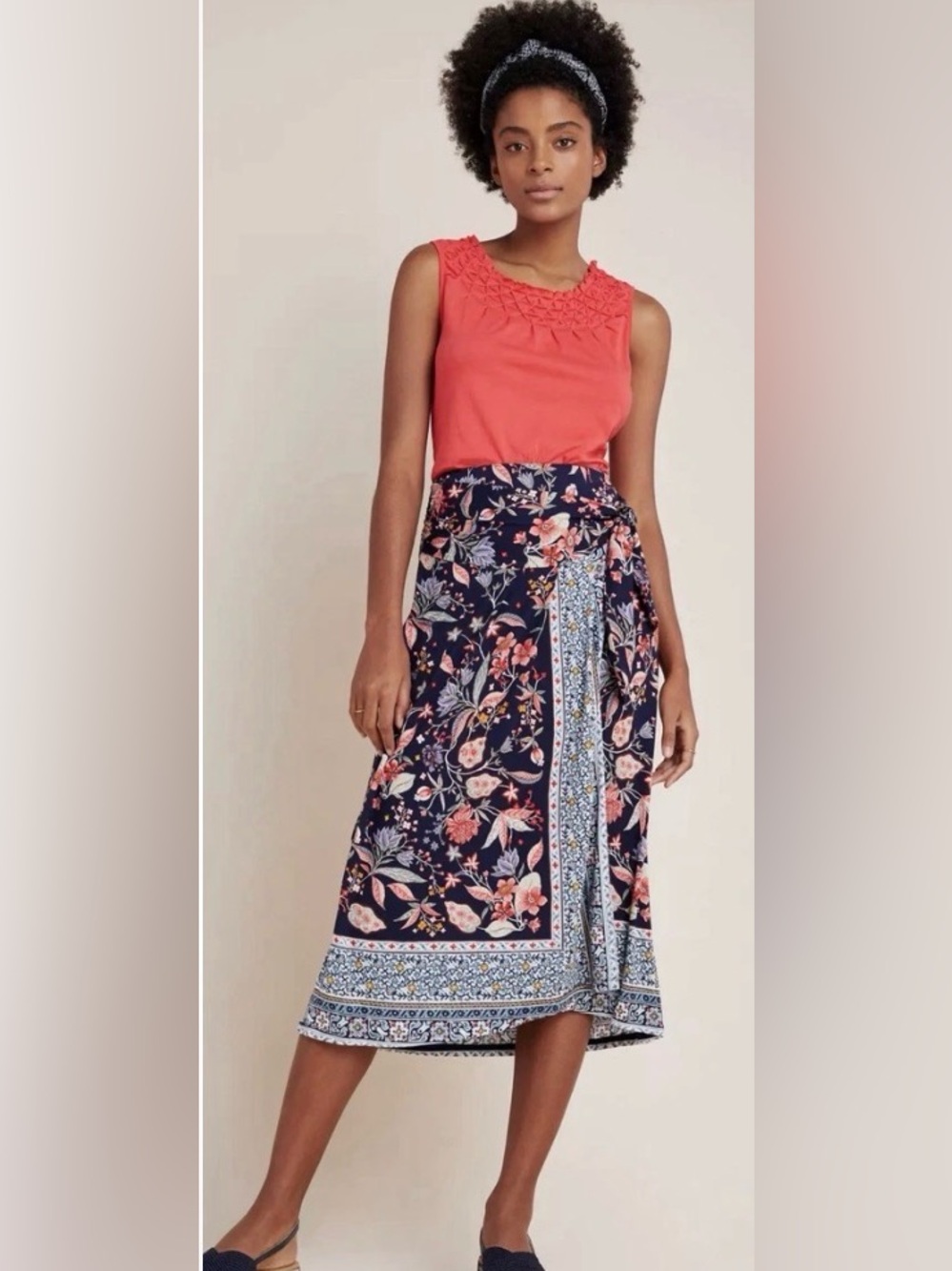 Maeve Anthropologie Fiorenza Wrap Floral Print Midi Skirt, Attached Belt-Small